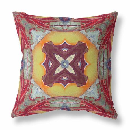 HOMEROOTS 16 in. Red Yellow Geo Tribal Indoor & Outdoor Throw Pillow Multi Color 411779